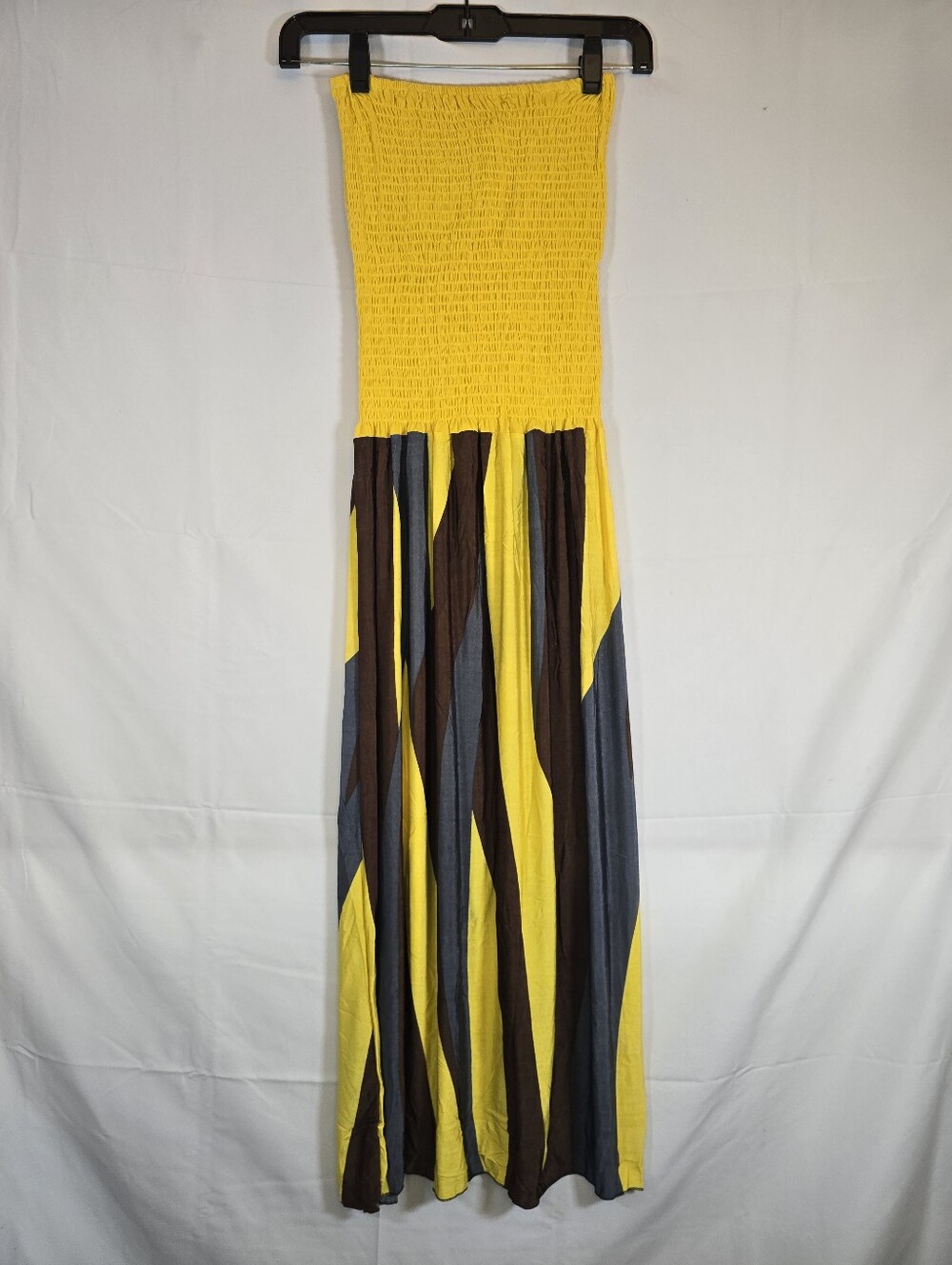 Yellow & Black Strapless Maxi Dress
